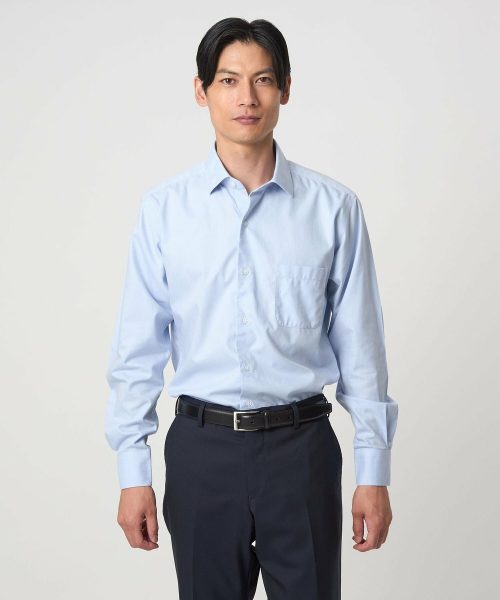 ユナイテッドアローズ グリーンレーベルリラクシング(UNITED ARROWS green label relaxing) コットン ヘリンボーン ショートワイドカラー ドレスシャツ