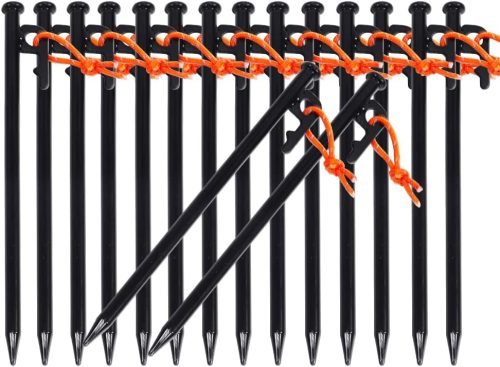 Soomloom スチールソリッドペグ 20cm ブラック 16本セット 収納ケース付き