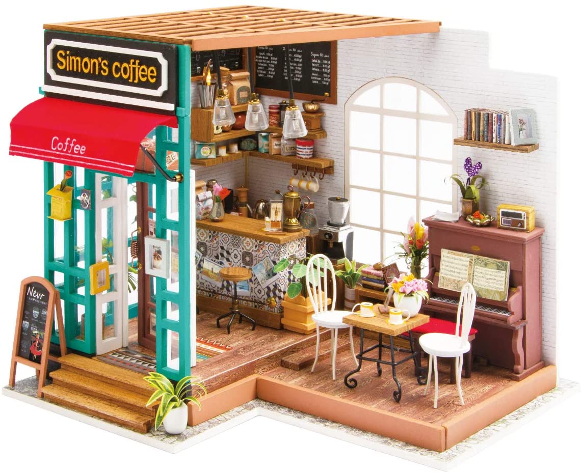 ROBOTIME Rolife Simons Coffee DIY Miniature Dollhouse Cafe Shop DG109