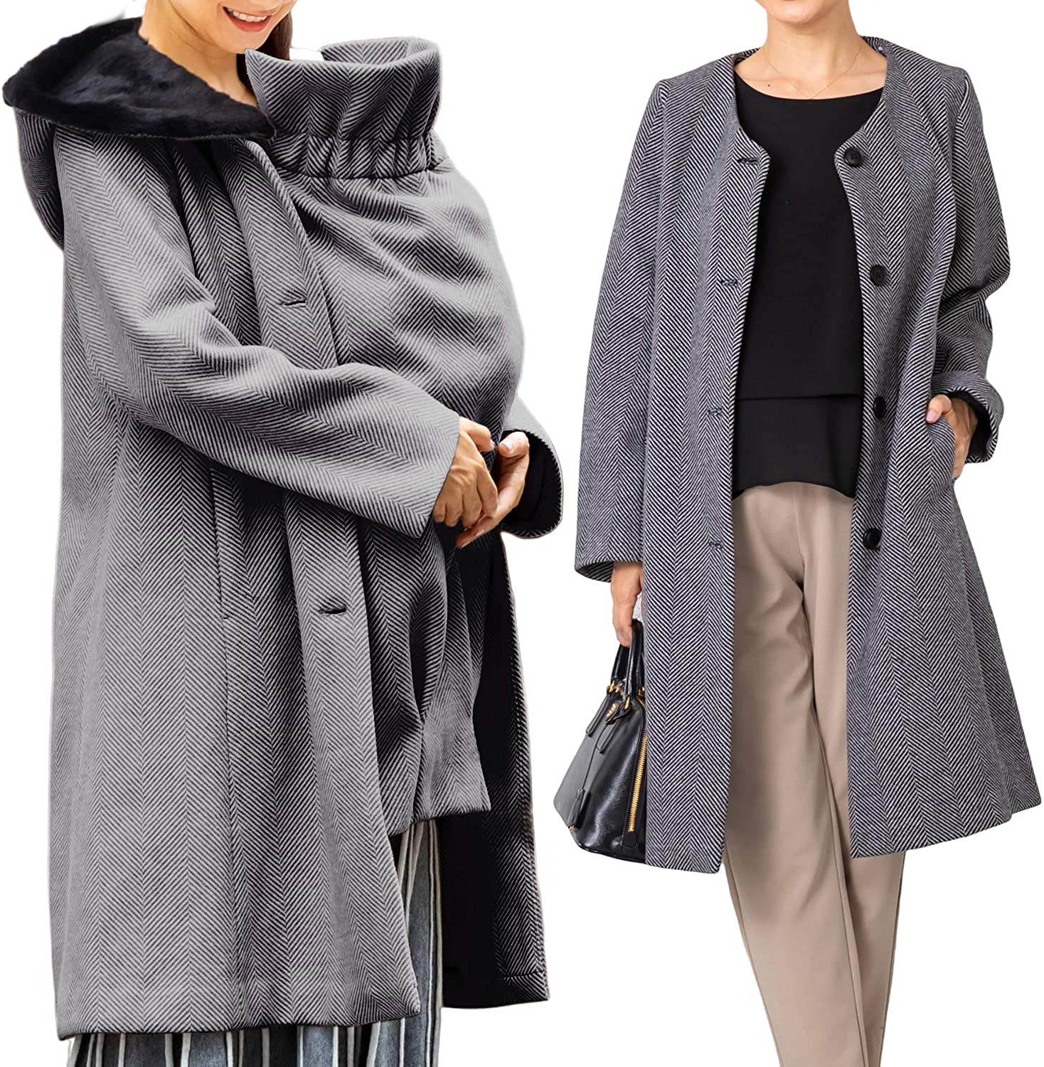 スウィートマミー(Sweet Mommy) エコファー付き ニットツイード ママコート