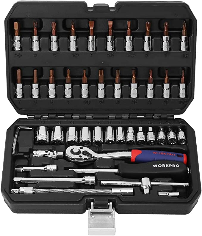 WORKPRO ソケットレンチセット オフセットタイプ 差込角6.35mm 1/4インチ 46点組