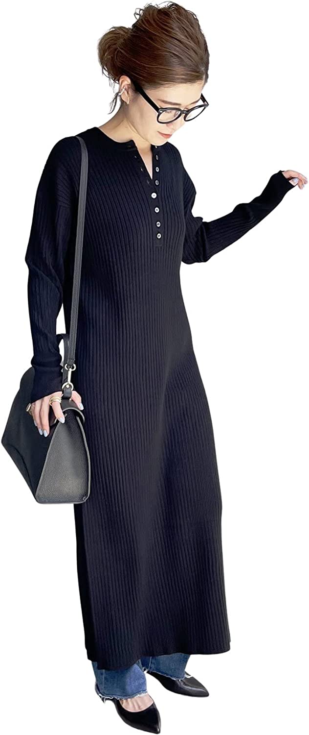 スピック&スパン(Spick & Span) ヘンリーネックリブニットワンピース