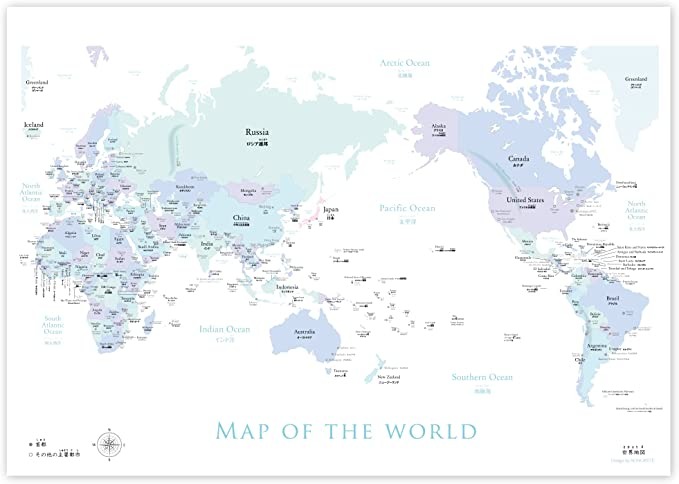 ソノリテ(SONORITE) 英語&日本語表記 パステル調 世界地図 A1サイズ ポスター World-a1