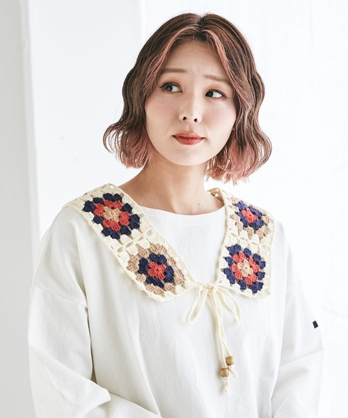 キューブシュガー(CUBE SUGAR) コットンかぎ針ニットクロシェつけ襟