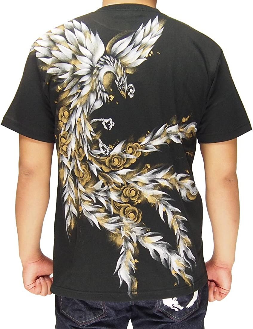 禅(ぜん)白金鳳凰 京雅手描き 和柄Tシャツ