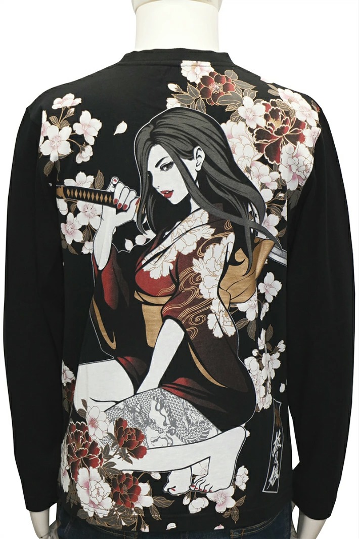 抜刀娘(ばっとうむすめ)妃那 和柄 長袖Tシャツ