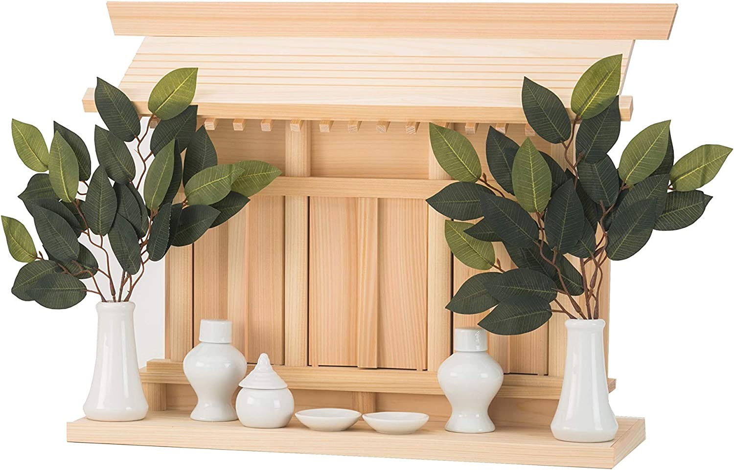 静岡木工 神棚の里 棚板一体型通し屋根三社 神棚セット