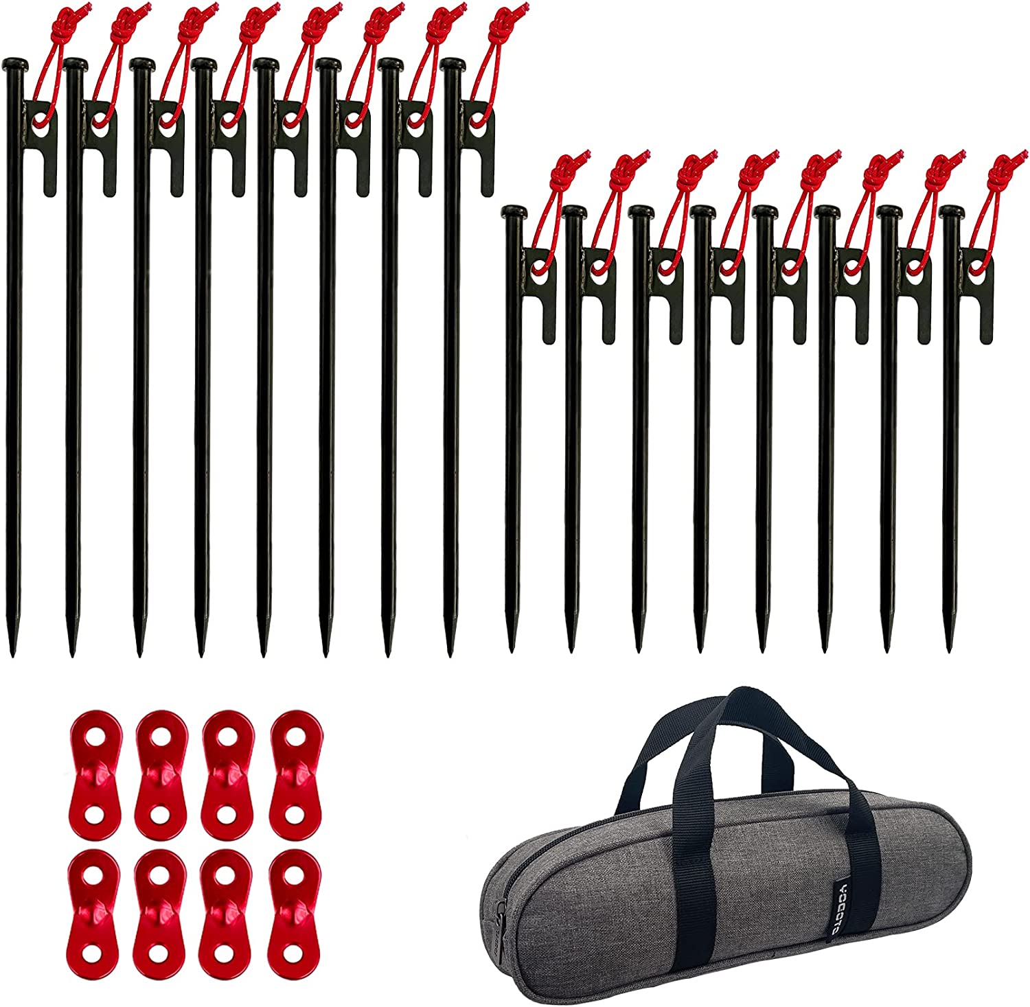 YOGOTO 20cmペグ8本 + 30cmペグ8本セット 収納ケース 自在金具付き