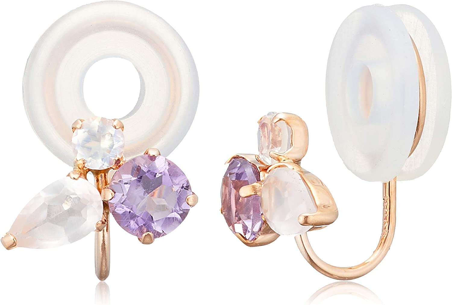 ウィスプ(WISP) 10金ピンクゴールド ローズクォーツ ライトアメシスト ブルームーンストーンイヤリング