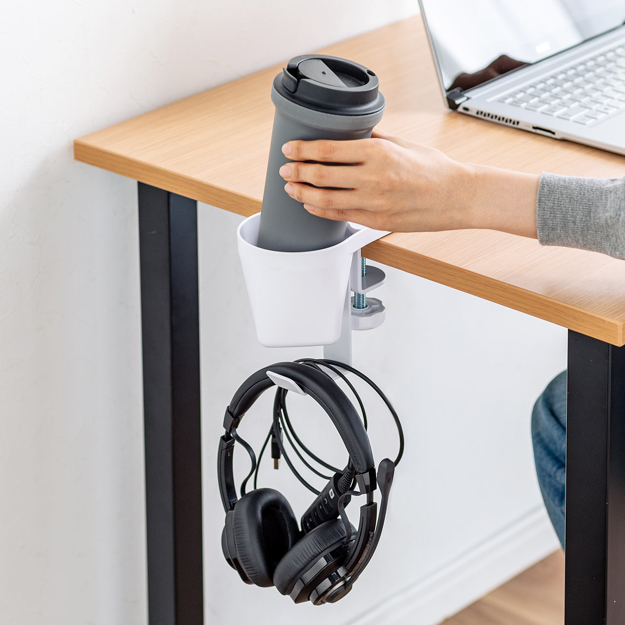 サンワサプライ(SANWA SUPPLY) クランプ式 ヘッドホンホルダー ドリンクホルダー 200-STN063