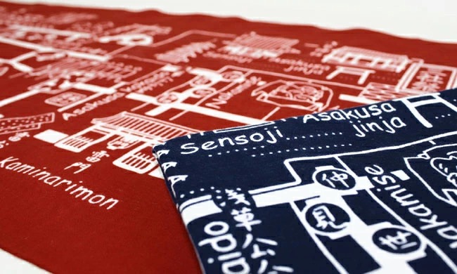 染の安坊 手ぬぐい 浅草地図 べんがら色