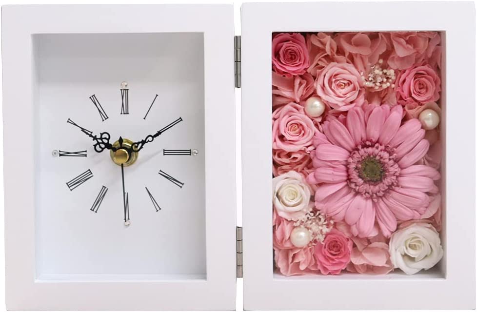 プリザーブドフラワーIPFA フレームの置き時計 ガーベラ&ローズ
