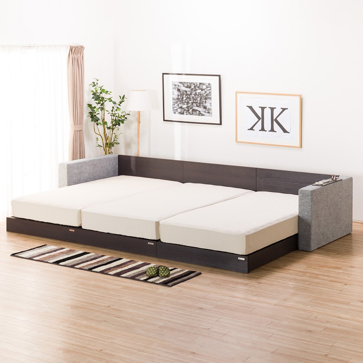 ニトリ シングルフロアベッド3台セット+クッションキャビネット2個 5653500