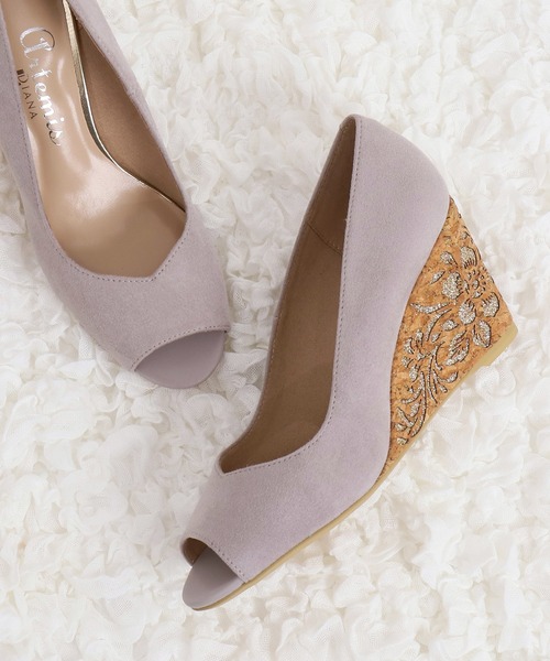 アルテミス バイ ダイアナ(artemis by DIANA) 花柄コルクウェッジオープントゥパンプス