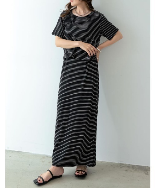 リエディ(Re:EDIT) リブボーダートップス&スカートセットアップ