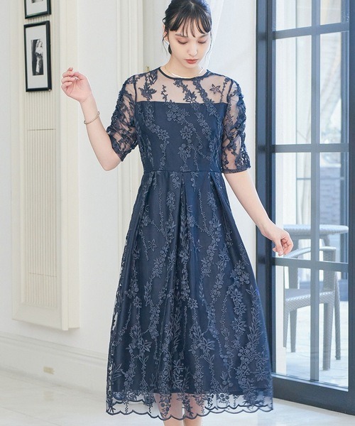 ニアナ(niana) 刺繍レース バックリボン パーティードレス