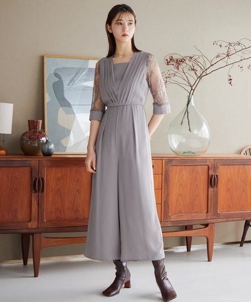 ニアナ(niana) 袖レースオールインワンワイドパンツパーティードレス