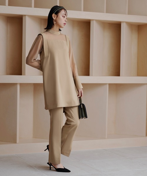 ルイルエブティック(RUIRUE BOUTIQUE) パールデザイントップス×フレアスリットパンツセットアップ