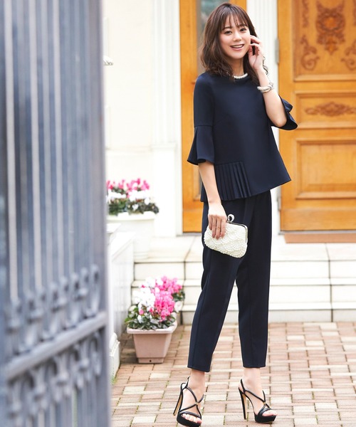 ルイルエブティック(RUIRUE BOUTIQUE) サイドプリーツパールトップスパンツセットアップ