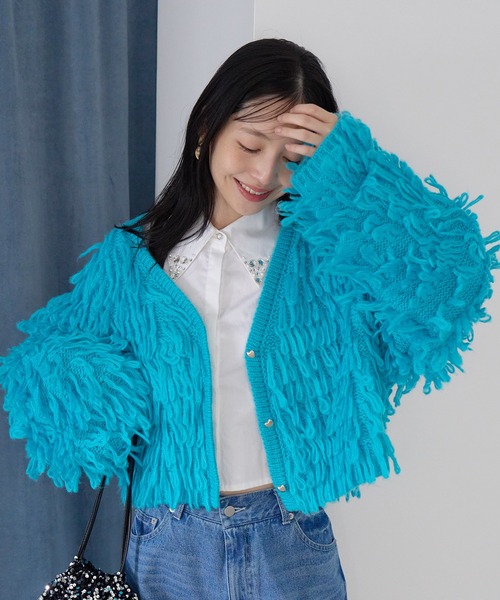 ビス(VIS) ループフリンジハート釦カーディガン