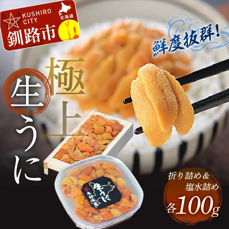 北海道釧路市 食べ比べセット 生うに折100g&塩水うに100g 40,000円