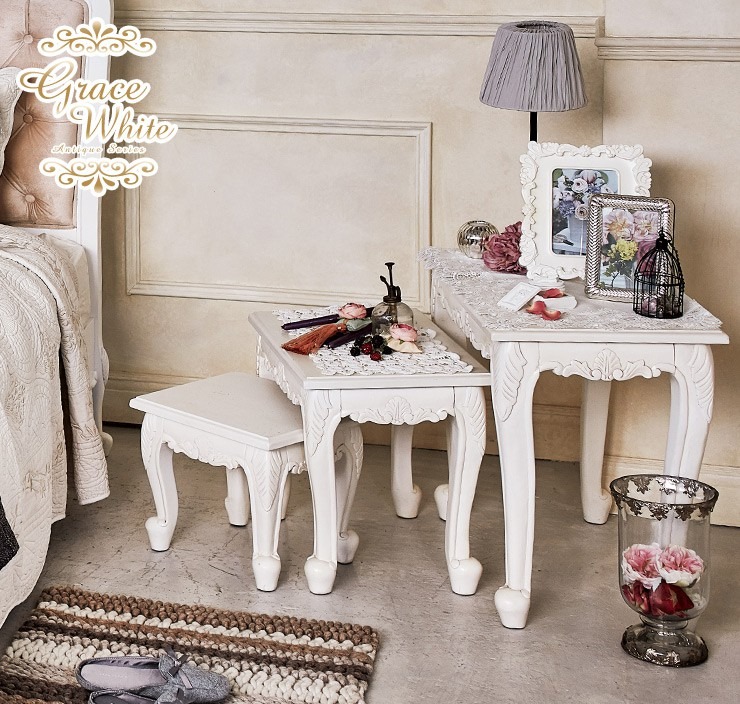 萩原 アンティーク風 猫脚ネストテーブル 3個セット q0640zv