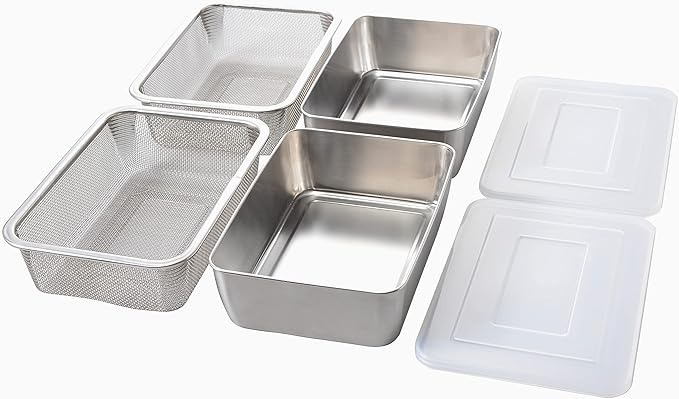 アーネスト(Arnest) 蓋付き深型ステンレスバット・角型ザルセット A-77027