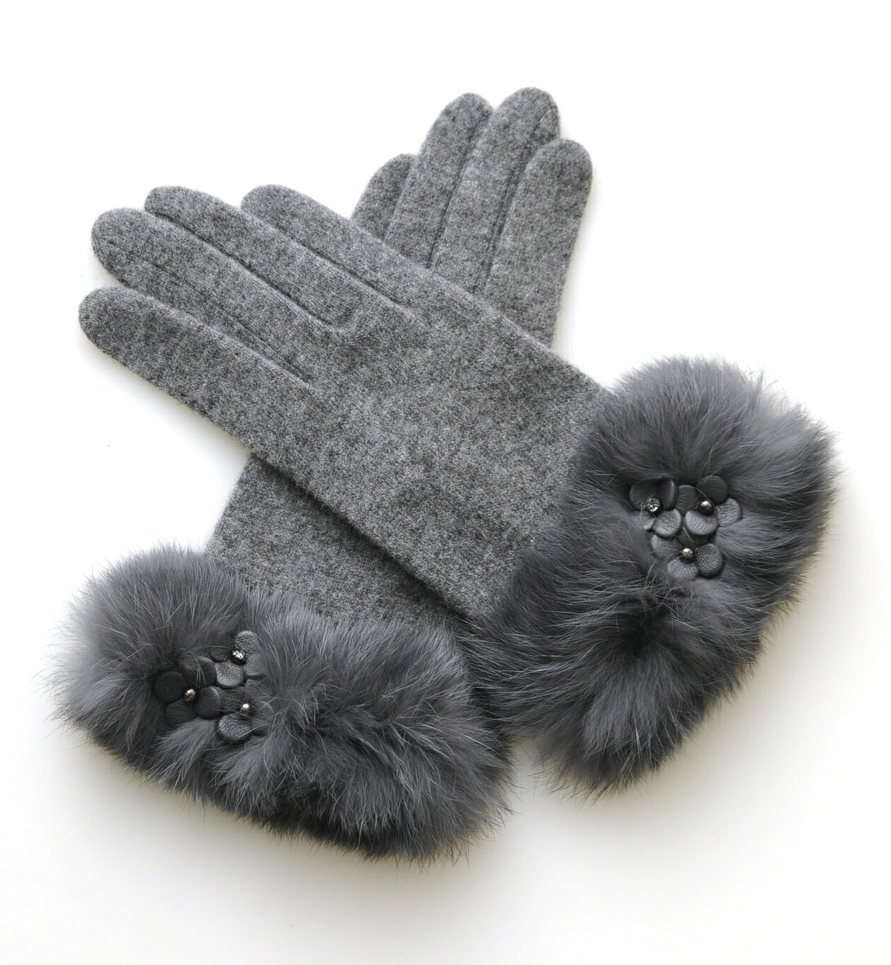 アンテプリマ(ANTEPRIMA) タッチパネル対応 フェイクファー付きジャージグローブ グレー