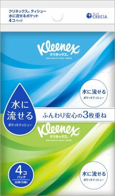 日本製紙クレシア クリネックス ティシュー 水に流せるポケット 4個パック