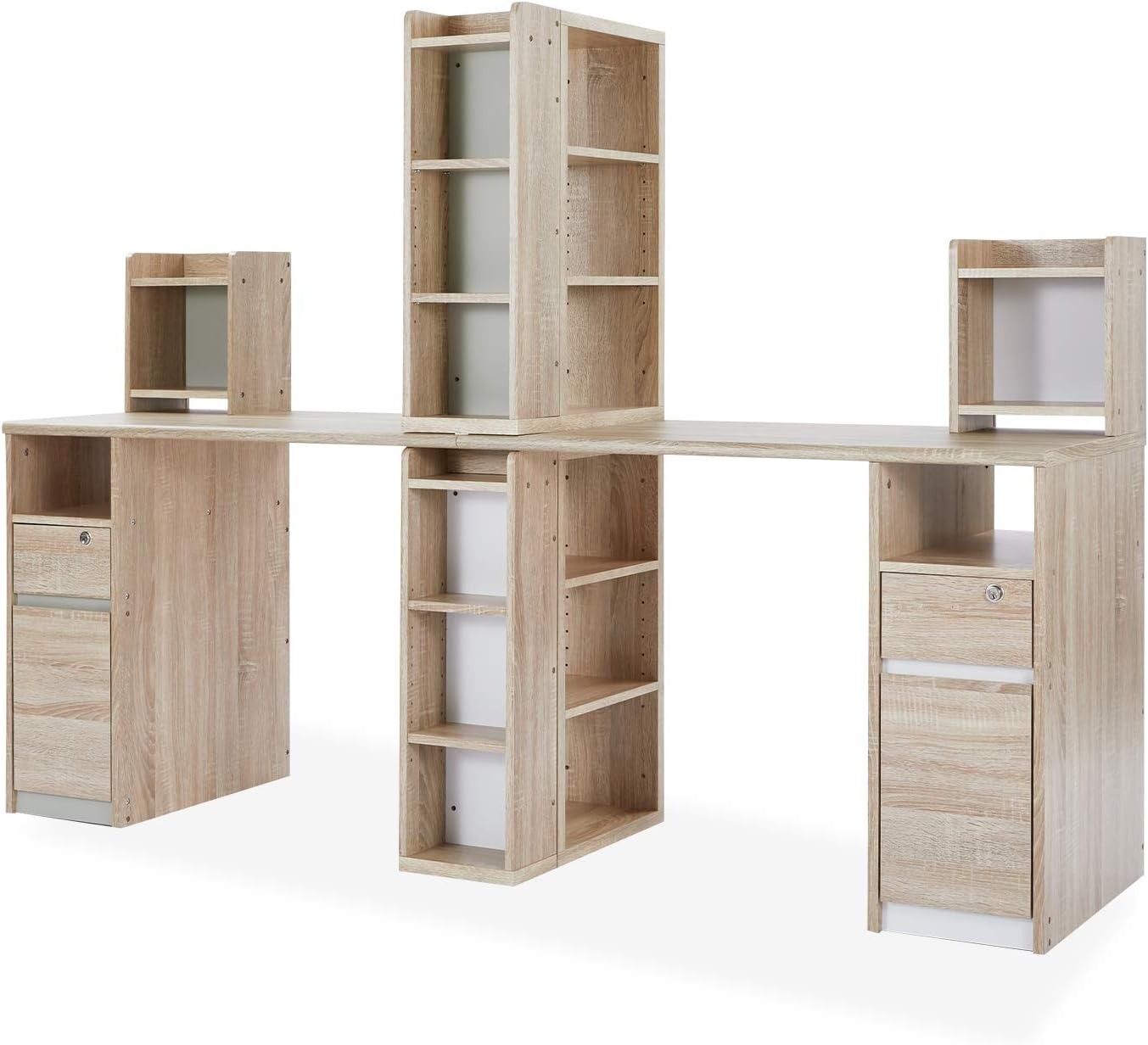 ロウヤ(LOWYA) ツインデスク 本棚・サイドラック付き F807_G1019