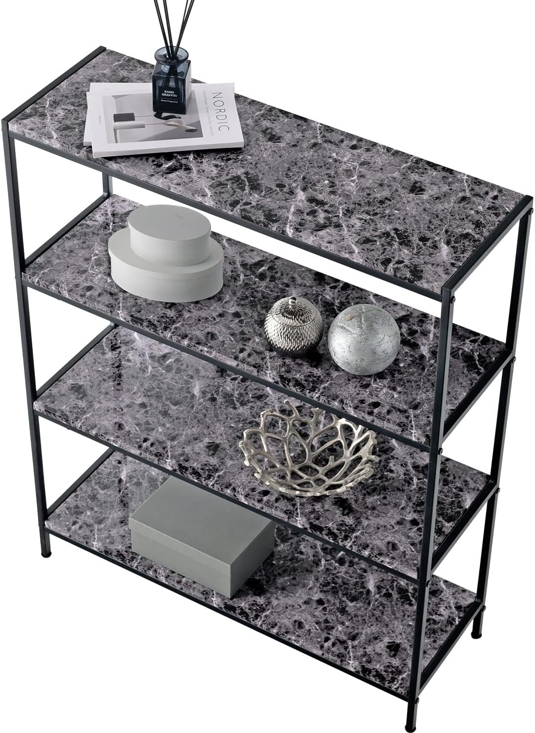 萩原(Hagihara) 大理石調4段シェルフ マーブル