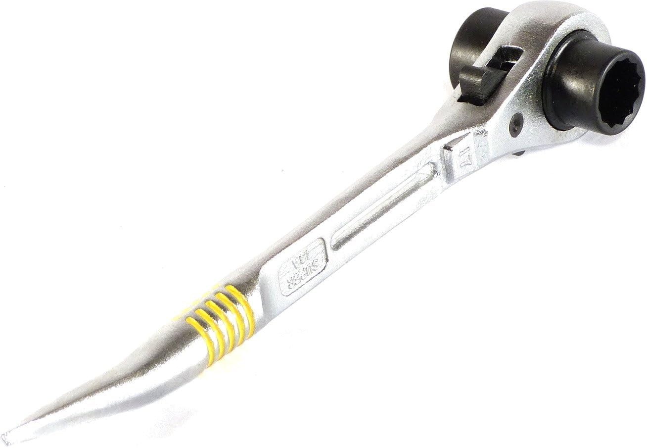 スーパーツール(Supertool) 曲りしの付 両口ラチェットレンチ ショートタイプ・スライド穴付 SRB1719R