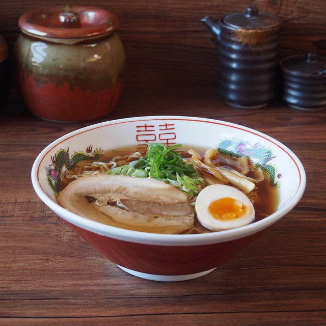 器彩人 赤三ツ龍19.5cm屋台のラーメンどんぶり