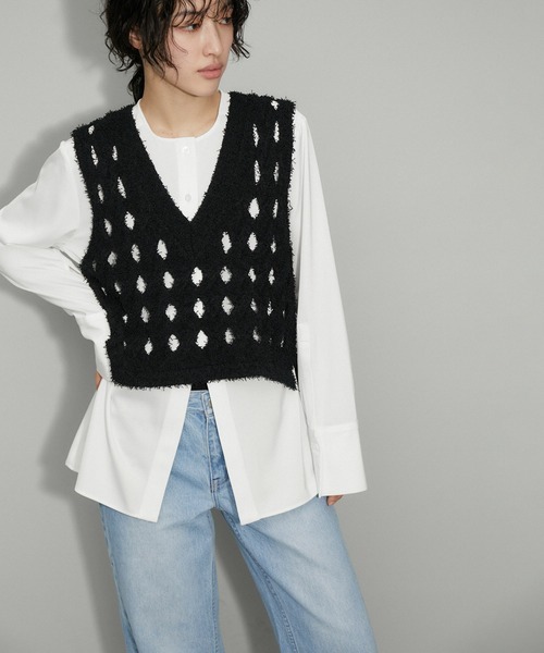 アダムエロペ(ADAM ET ROPE’) スラッシュケーブルニットジレ