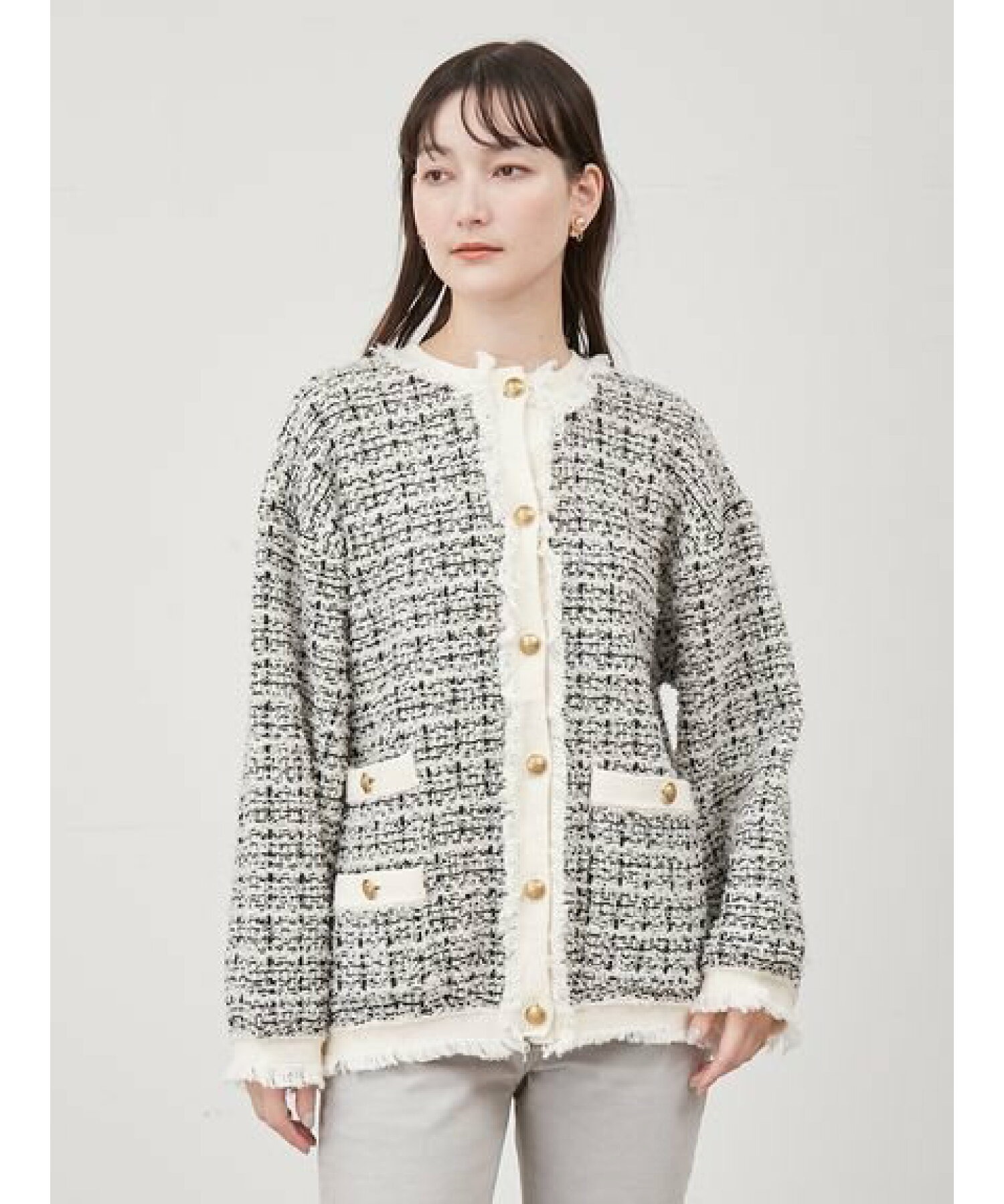 ミラオーウェン(Mila Owen) ツイードニットジャケット