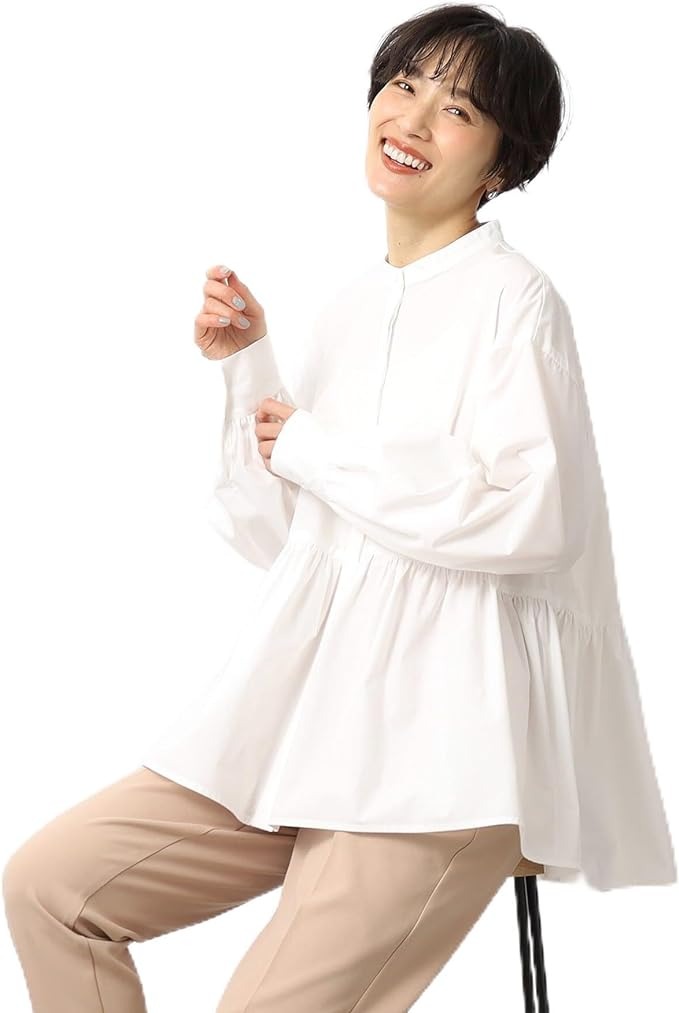 オペークドットクリップ(OPAQUE.CLIP) バンドカラーペプラムシャツブラウス