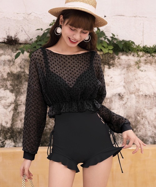 オシャレボ(OSYAREVO) トップス付き サイドレースアップ フリル ワンピース 水着 セットアップ