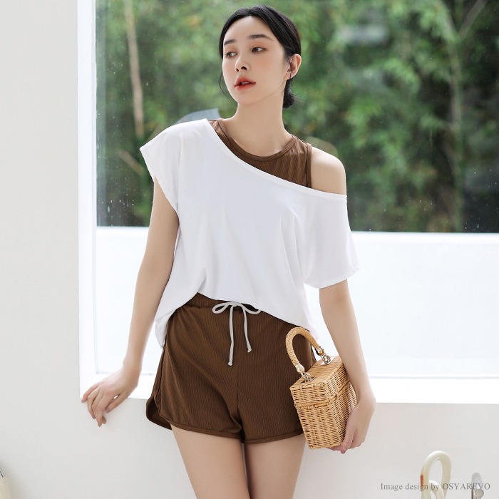 オシャレボ(OSYAREVO) トップス付き リブ タンキニ 4点セット