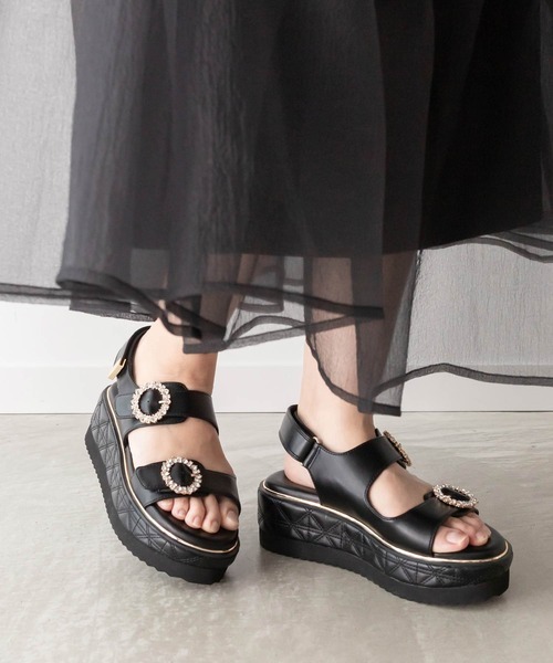 ランダ(RANDA)ビジュー×キルティング スポーツサンダル