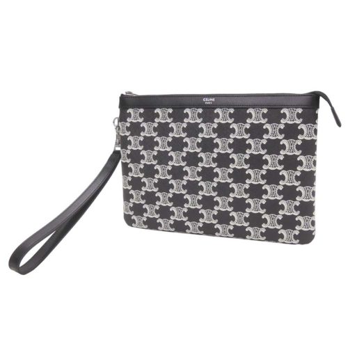 セリーヌ(CELINE) ストラップ付きポーチ トリオンフキャンバス ツートーン＆カーフスキン ブラック ホワイト