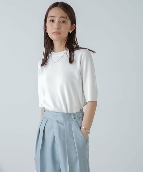 ナノユニバース(nano・universe) 洗濯機可UVカット接触冷感半袖ニット