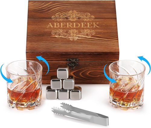 フェイスピーチ 回転ロックグラス 木箱入り アイスキューブ付属