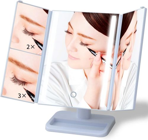 山善(YAMAZEN) LED 卓上三面鏡 拡大鏡付き 明るさ角度調整機能