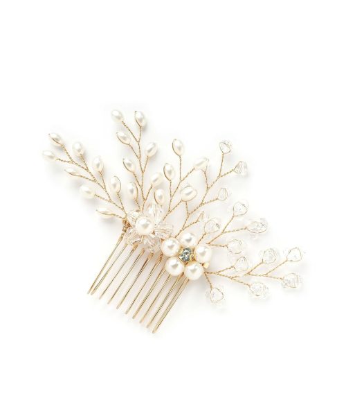 コレカラ(collecala) スキャッターパール＆クリスタルビーズのワイドコーム かんざし