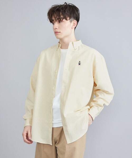 コーエン(coen) ワンポイントベア刺繍OXBDストライプシャツ