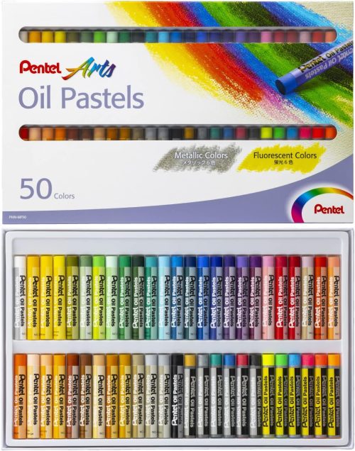 ぺんてる オイルパステル 50色 メタリック6色 蛍光カラー6色入りタイプ PHN-MF50