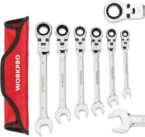 WORKPRO フレックスラチェットレンチ 首振りラチェット コンビネーションレンチセット 6本組