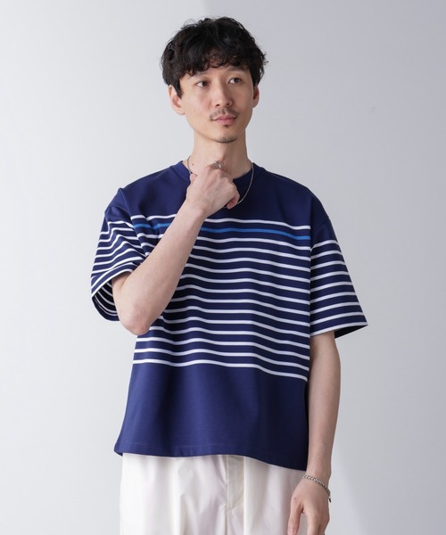 ナノユニバース(nano・universe) パネルボーダーリラックスTシャツ 半袖