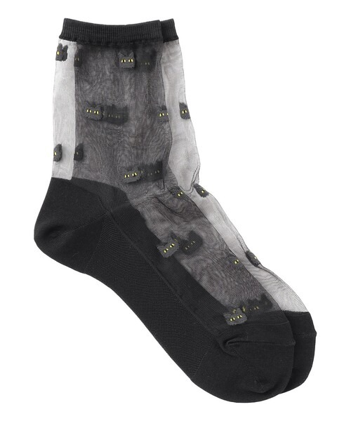 マッキントッシュフィロソフィー(MACKINTOSH PHILOSOPHY) キャットモチーフ シースルーソックス