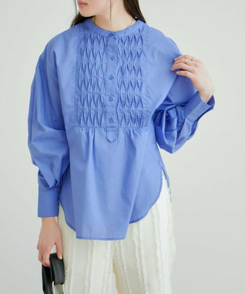 ビス(VIS) 洗える フロントタックデザインブラウス